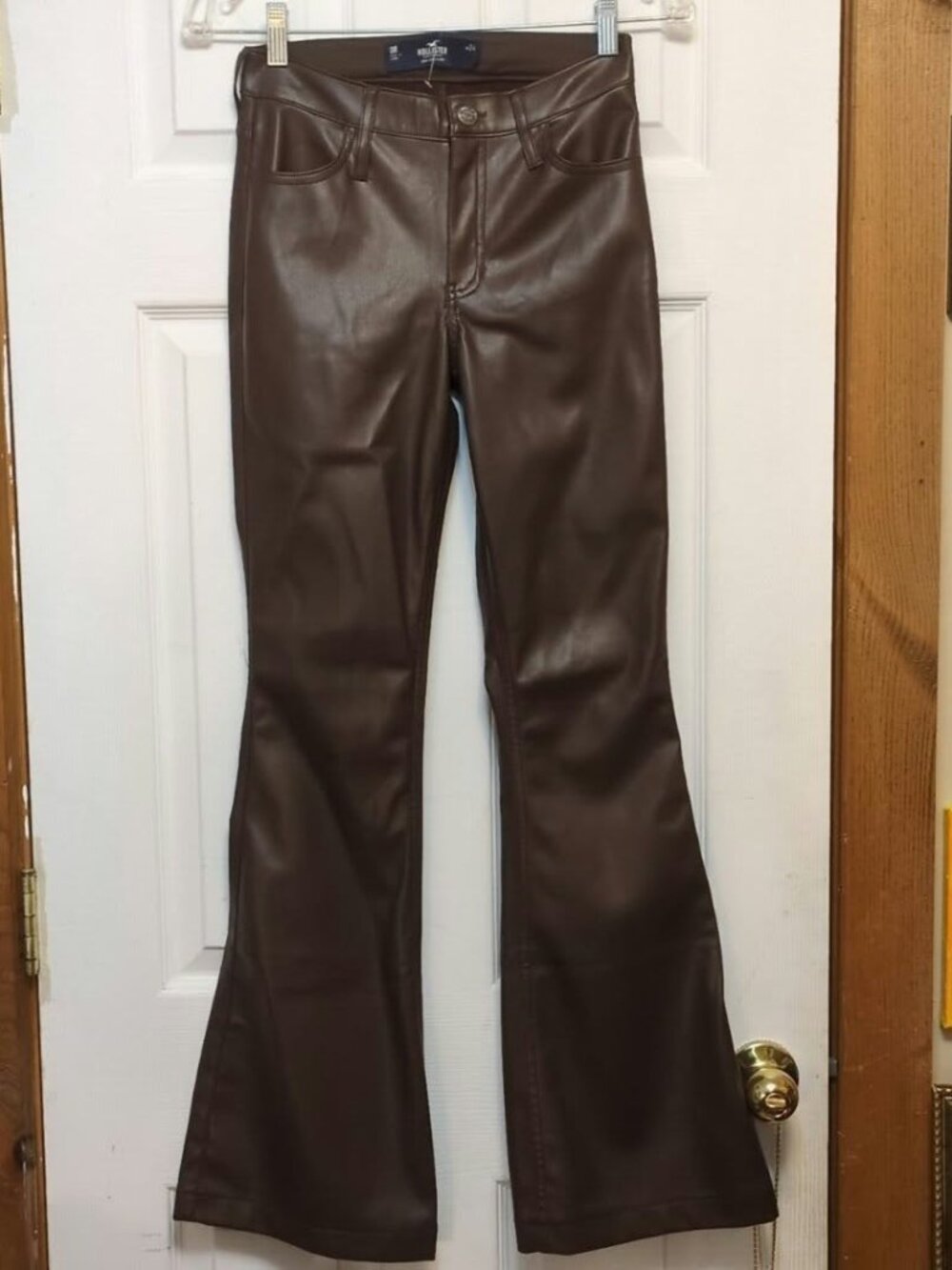 Hollister Brown Faux Vegan Leather Flare Pants Bellbottom Sz 24 (0) Retro Boho